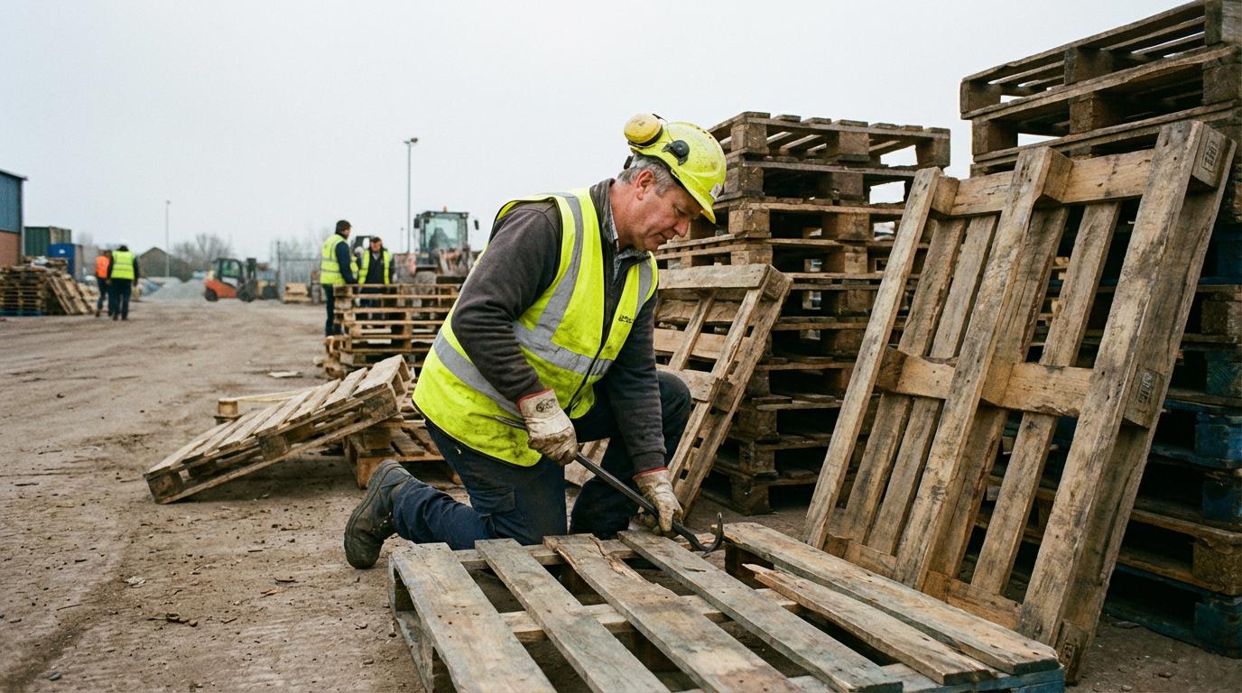 Inspected recycled wooden pallets ready for reuse